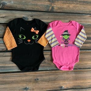 Way to Celebrate Halloween infant girl 12mo bodysuits (2) - Black Cat & Witch